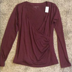 NWT Loft Faux Wrap Purple Top, Size M